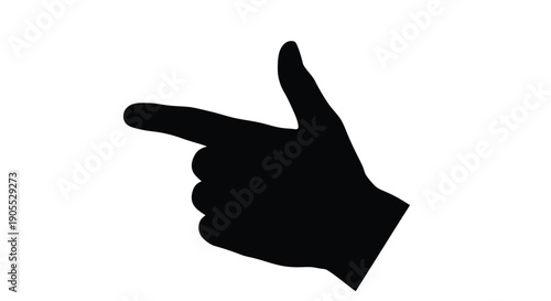 A black silhouette of a hand pointing to the left against a white background