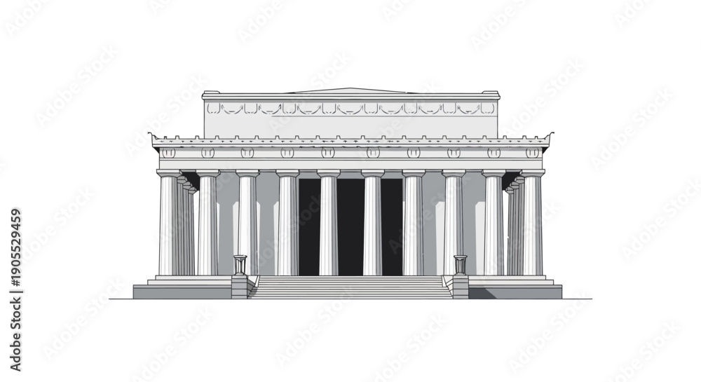 Fototapeta premium Architectural rendering of a grand classical building with columns and steps