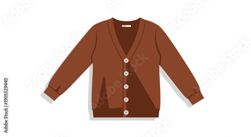 A flat lay illustration of a brown v neck cardigan with buttons presented as a silhouette high quality professional detailed modern elegant stylish