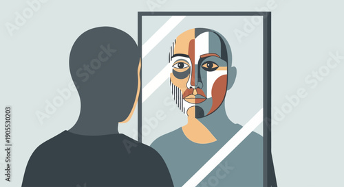 Person with fragmented reflection