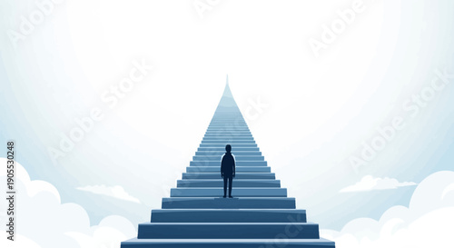 Man Standing on Stairway to Success