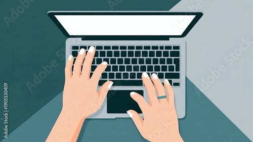 Hands Typing on Laptop - Modern Illustration of Digital Work Online Communication and Remote Productivity for Business and Technology Concepts