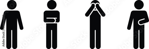 Silhouette icons of people showing health, chest pain, emotional distress, stomach discomfort, medical illustration, psychology concept, wellness, healthcare communication