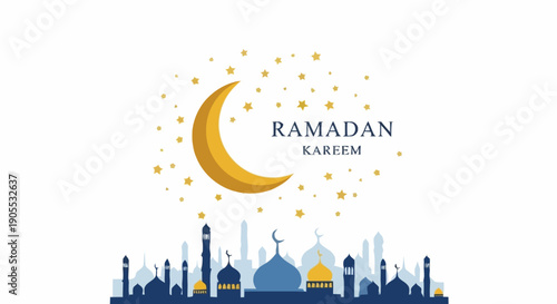 Ramadan Kareem Celebration with Crescent Moon and City Skyline