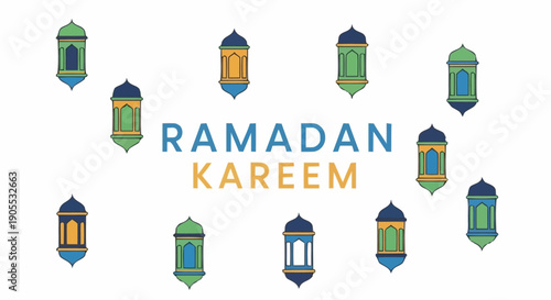Elegant Ramadan Kareem Greeting with Traditional Lanterns and Calligraphy