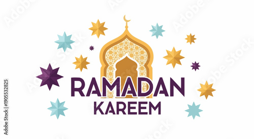 Celebratory Ramadan Kareem Greeting with Decorative Crescent Moon and Stars