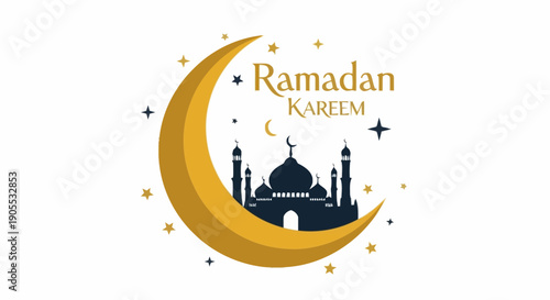 Crescent Moon and Mosque Silhouette for Ramadan Celebration