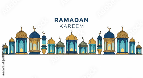 Festive Ramadan Kareem Calligraphy with Islamic Architecture Elements