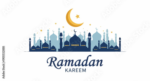Ramadan Kareem Celebration with Mosques and Night Sky