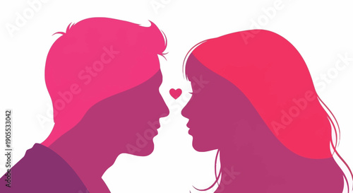 Silhouettes of a Man and Woman Facing Each Other with Heart shaped Negative Space