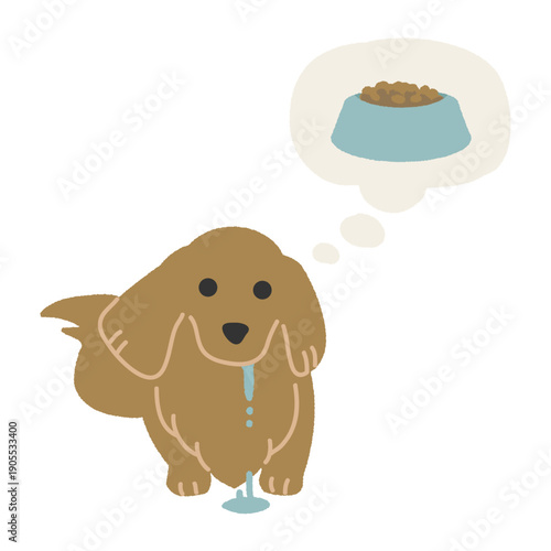 よだれを垂らしながらごはんを待つダックスフンドのフラットイラスト ベクター