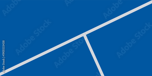 Colorful sports court background. Top view to blue field rubber ground with white line outdoors