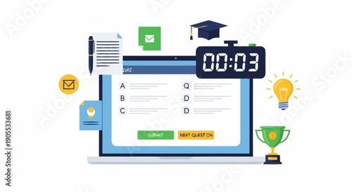 Online Education or E Learning Platform with Digital Interface and Timer