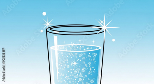 Glass of Sparkling Water on Blue Background