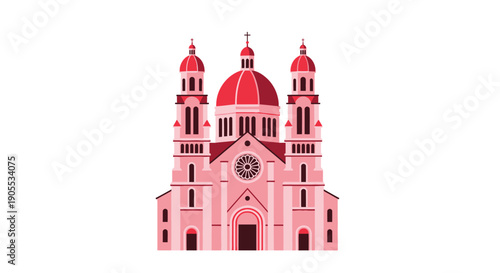 A vibrant pink cathedral with ornate domes and detailed architecture stands prominently presented as a silhouette high quality professional modern elegant stylish