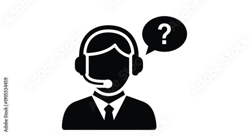 Black silhouette of a customer support representative with a question mark