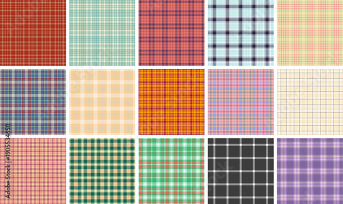 Plaid pattern set for print shops and craft stores. Optimized tartan repeats support reliable output. Vector paths remain accurate.