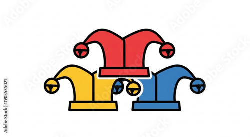 Jester Hat Illustration with Red, Blue, and Yellow Colors on White Background