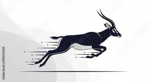 Black Antelope Running Fast Silhouette on White Background