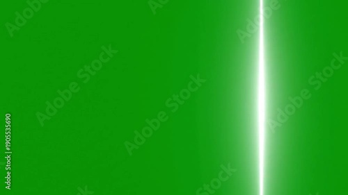 Vertical White Light Beam Scanning on Green Screen Chroma Key, Futuristic Laser Line Animation, Glowing Neon Bar Moving Sideways, Sci-Fi Scanner Effect for Compositing