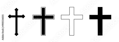 Christian Cross Icon Set in Filled and Outline Styles, Religious Symbol Collection in Black and White for App, Web and Graphic Design