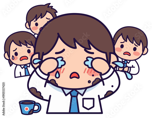 Stressed Office Workers Crying After Disaster With Coffee Spill Vector Illustration