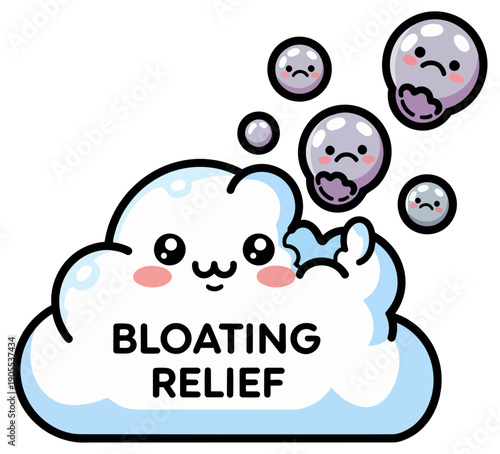 Kawaii Bloating Relief Character Vector Illustration Digestive Health
