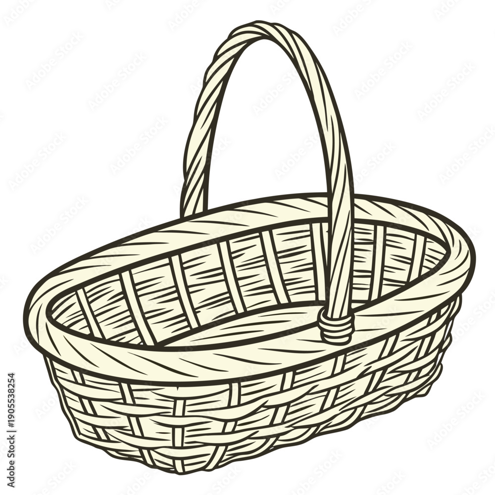 Fototapeta premium Empty Wicker Basket with Handle Vector Illustration