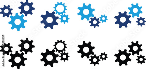Gear icon vector set, black cogwheel vector collection, mechanical gear shapes, engineering symbols, industrial machinery, sprocket designs, abstract gearwheel graphics