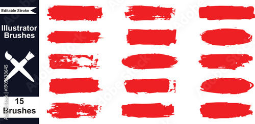 Wallpaper Mural Red paintbrush strokes, vector illustration of 15 distressed brush textures, for graphic design or digital art, Isolated on transparent background, png Torontodigital.ca