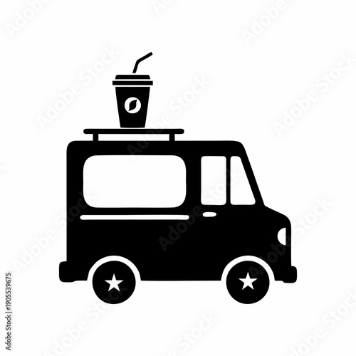 Drinks and Coffee Food Truck Icon Silhouette Isolated on White Background