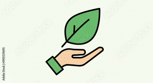 Hand holding green leaf symbolizing eco friendly care and nature protection