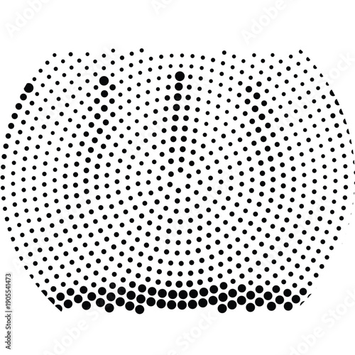 A halftone pattern resembling a sphere or bubble rendered in black and white