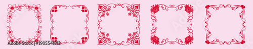 Romantic heart frame borders for Valentine’s Day cards, square decorative frames with love elements