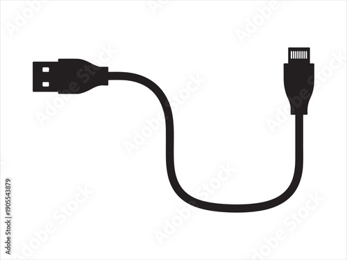 Charging cable and power cord vector., USB Charging Cable Icon silhouette vector illustration