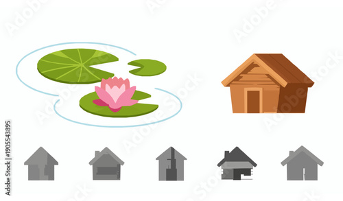 Cute cartoon water lily flower on water flat vector