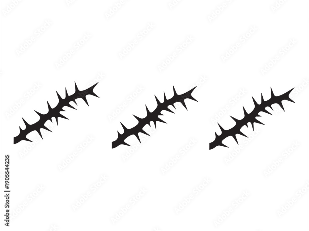 Obraz premium Thorn Branch Silhouette Set, Thorn branch silhouettes, circular thorn rings, black vector thorns, sharp botanical elements, tattoo vector design