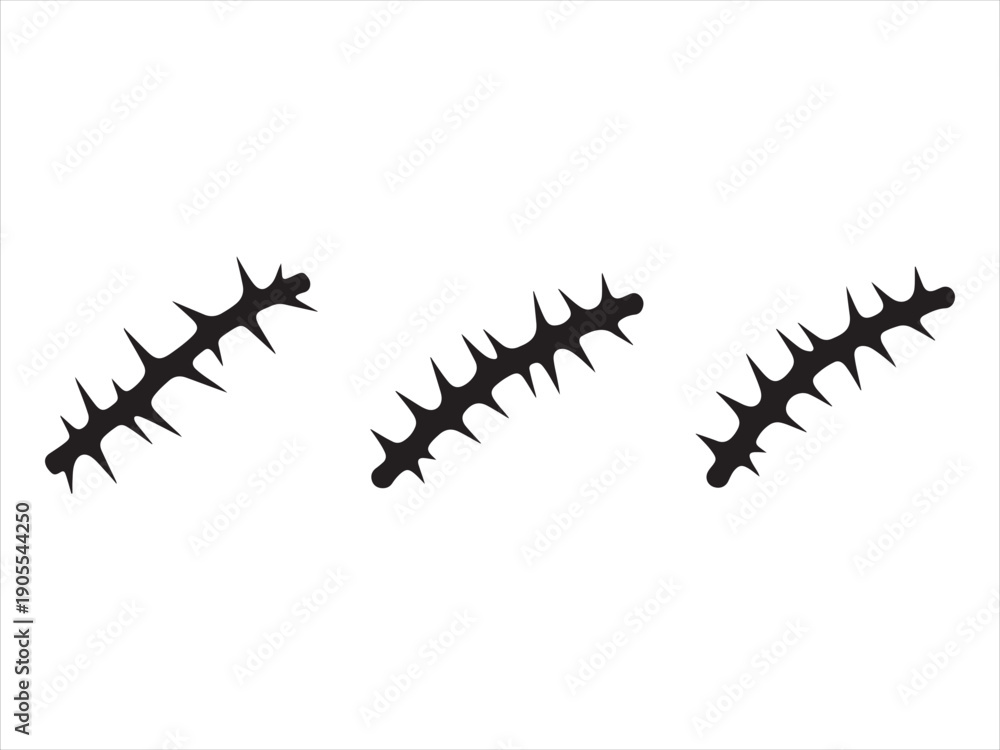 Obraz premium Thorn Branch Silhouette Set, Thorn branch silhouettes, circular thorn rings, black vector thorns, sharp botanical elements, tattoo vector design