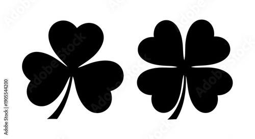 Two Black Three Leaf Clover Silhouette Icons for St Patricks Day