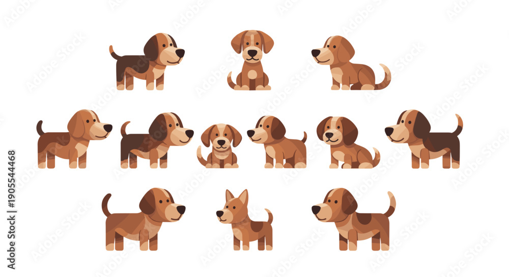 Fototapeta premium Group of Cute Puppy Dog Characters in Different Poses