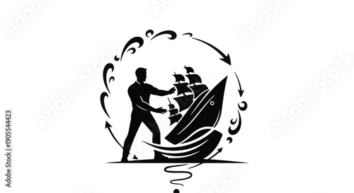 Man pushing sailboat with circular motion