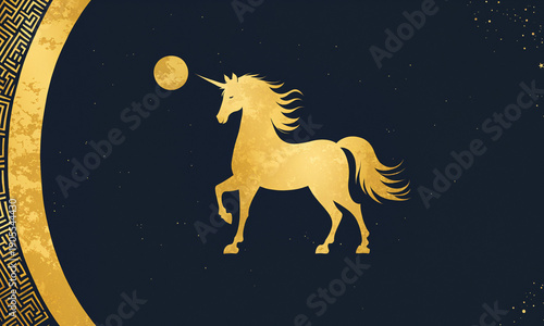 golden unicorn silhouette w...