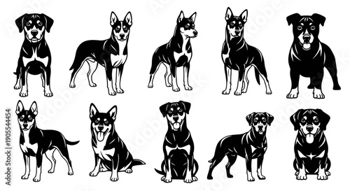 Collection of Black Dog Silhouettes in Various Poses