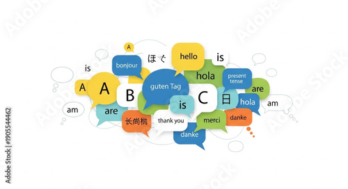 Colorful Speech Bubbles with Letters and Words.
