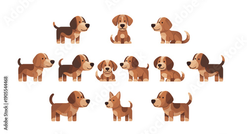 Group of Cute Puppy Dog Characters in Different Poses