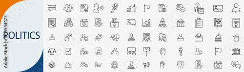Politics and government icons set, line symbols for democracy election voting leadership and public policy vector illustration