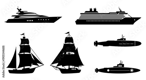 Collection of Ship and Submarine Transportation Silhouettes