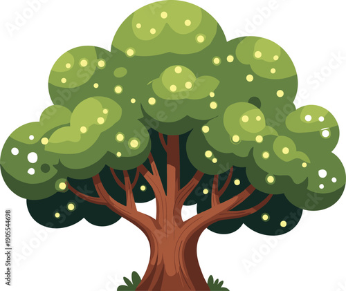 Illustration of a Tree with Fireflies.
