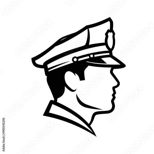Professional Captain or Police Officer Head Side Profile Outline