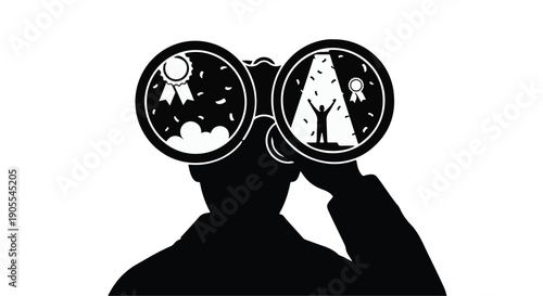 Person looking through binoculars at celestial scenes